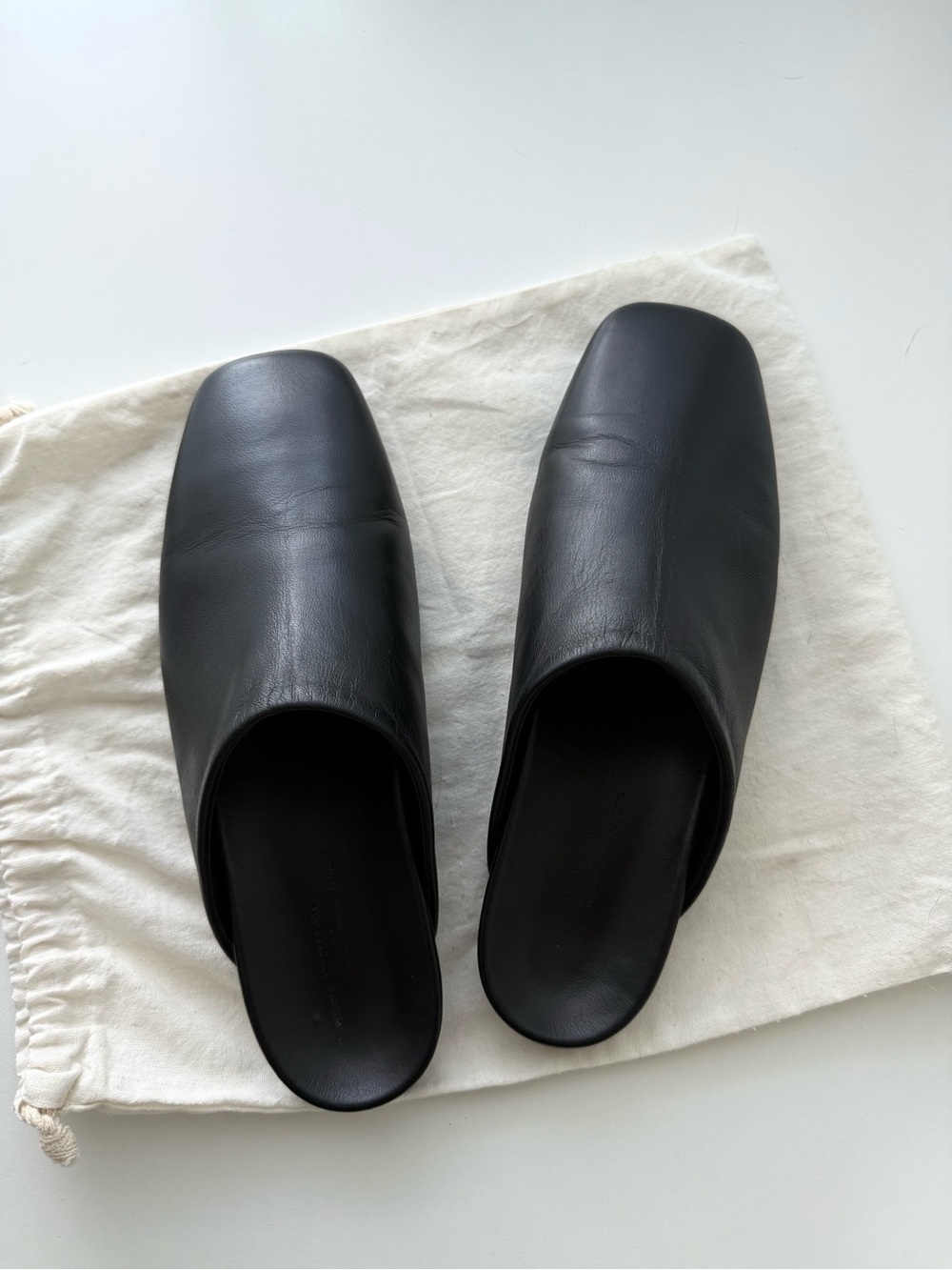 Arket Black Leather Square-Toe Mules